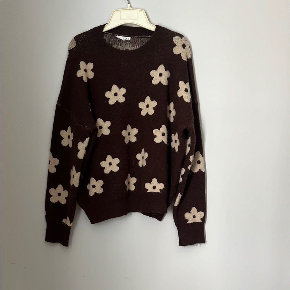 Floral Patterned Brown Sweater